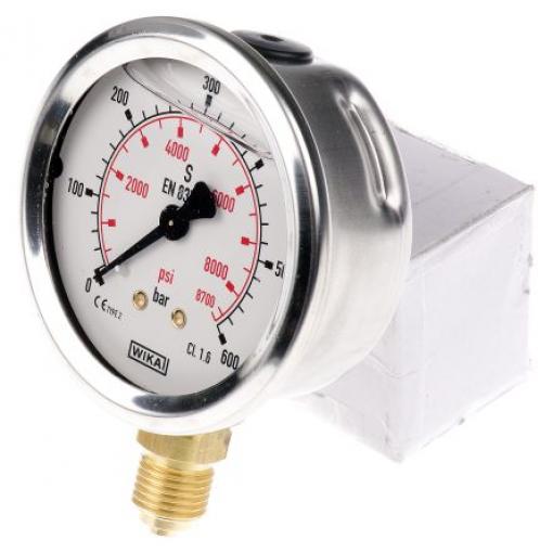 Tlakoměr 9626977, přesnost: ±1.6 % 63 mm G 1/4 Nerezová ocel, 60 °C 600 bar 0 bar WIKA
