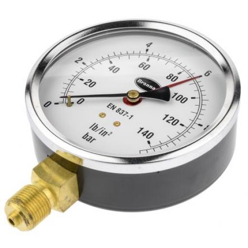 Tlakoměr Typ G 34/655/0, přesnost: ±1.6 % 100 mm G 3/8 Kalibrováno Ocel, 60 °C 10 bar 0 bar Brannan