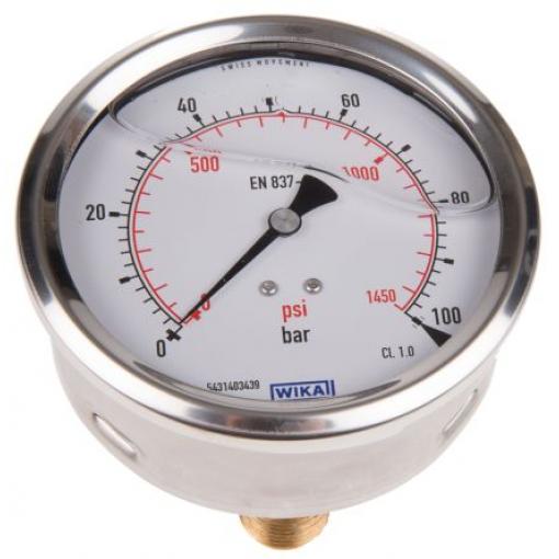Tlakoměr Vnější 7656072 100 mm 1/2 in G Nerezová ocel, 60 °C 100 bar 0 bar WIKA