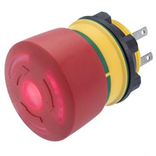 EAO 84 Uvolnění kroucením Osvětlené Tlačítko nouzového vypínače Montáž do panelu 22 mm 1 NO/1 NC IP67, IP65