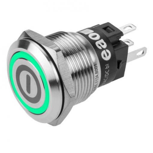 EAO Tlačítkový spínač, řada: 82 IP65, IP67 SPDT Panel Okamžité Osvětlené 19 mm 3 A, barva LED: Zelená 240 V dc 240 V ac