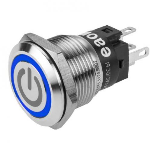 EAO Tlačítkový spínač, řada: 82 IP65, IP67 SPDT Panel Blokování Osvětlené 19 mm 3 A, barva LED: Modrá 240 V dc 240 V ac