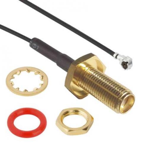 Amphenol RF Koaxiální konektor, řada: SMA Samec/samice, 50 Ω, orientace těla: Pravý úhel, Přepážka Konektor SMA Přepážka