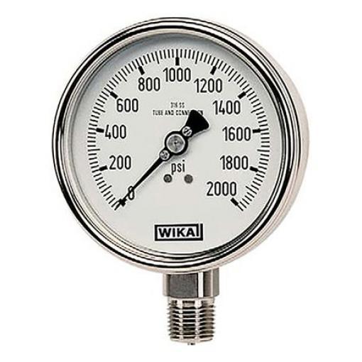 Tlakoměr Se závitem 9831988, přesnost: ± 2/1/2 % 63 mm 1/4 in Nerezová ocel, 60 °C 3000 psi WIKA