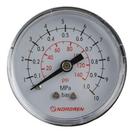 Tlakoměr MNPT 18-013-013, přesnost: ±2.5 % 50 mm R 1/8 in Nerezová ocel, ABS, 65 °C 10 bar 0 bar Norgren