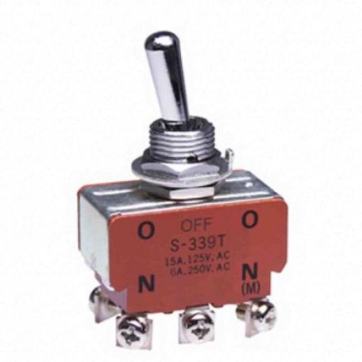 NKK Switches Přepínač IP40 Panel DPDT Zap-vyp-zap ovládání 15 A Šroub 30 V dc