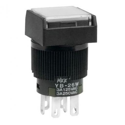 NKK Switches Tlačítkový spínač, řada: YB IP65 DPDT Panel zap-zap 15 x 15 mm 3 A, barva LED: Žlutá, Modrá, Zelená,