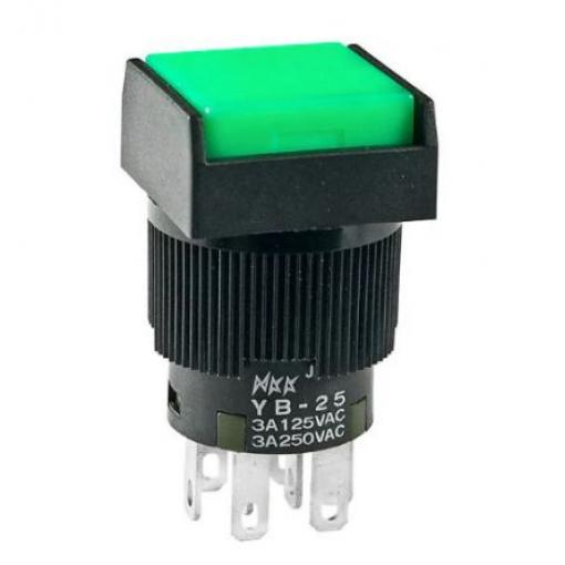 NKK Switches Tlačítkový spínač, řada: YB IP65 DPDT Panel Okamžité 15 x 15 mm 3 A, barva LED: Modrá, Zelená, Bílá 30 V dc