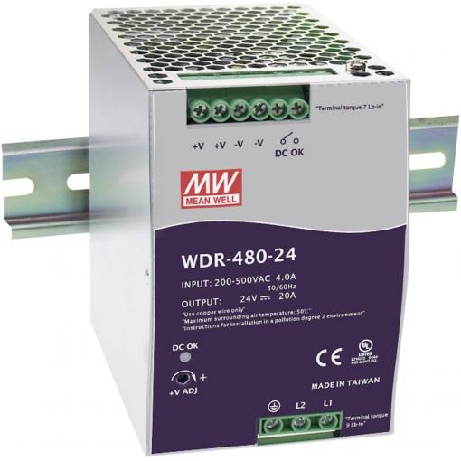 MEAN WELL WDR-480-48 síťový zdroj na DIN lištu 48 V/DC 10 A 480 W Počet výstupů:1 x Obsah 1 ks