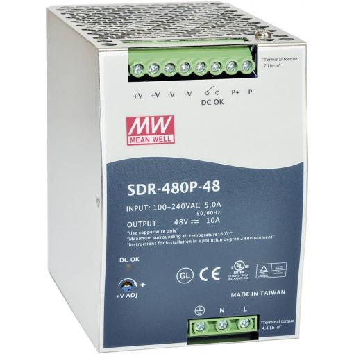 MEAN WELL SDR-480P-48 síťový zdroj na DIN lištu 48 V/DC 10 A 480 W Počet výstupů:1 x Obsah 1 ks
