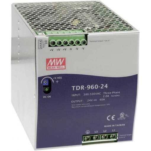 MEAN WELL TDR-960-24 síťový zdroj na DIN lištu 24 V/DC 40 A 960 W Počet výstupů:1 x Obsah 1 ks