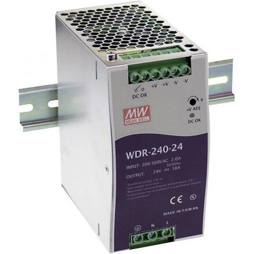 MEAN WELL WDR-240-24 síťový zdroj na DIN lištu 24 V/DC 10 A 240 W Počet výstupů:1 x Obsah 1 ks