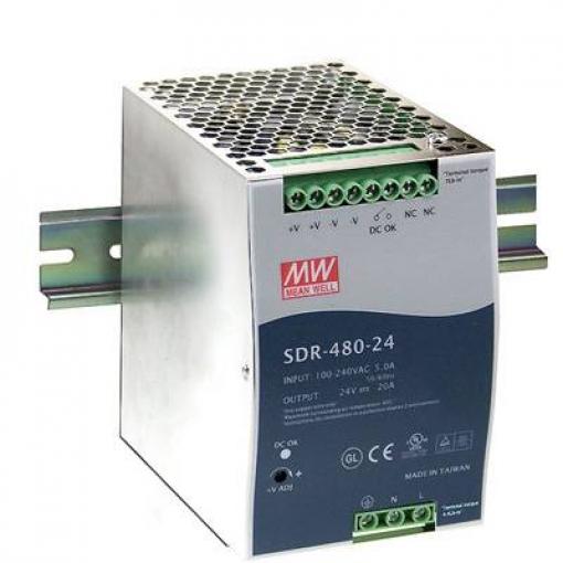 MEAN WELL SDR-480-24 síťový zdroj na DIN lištu 24 V/DC 20 A 480 W Počet výstupů:1 x Obsah 1 ks