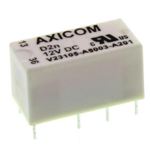Výkonové relé DPDT Montáž na PCB 12V dc D2n