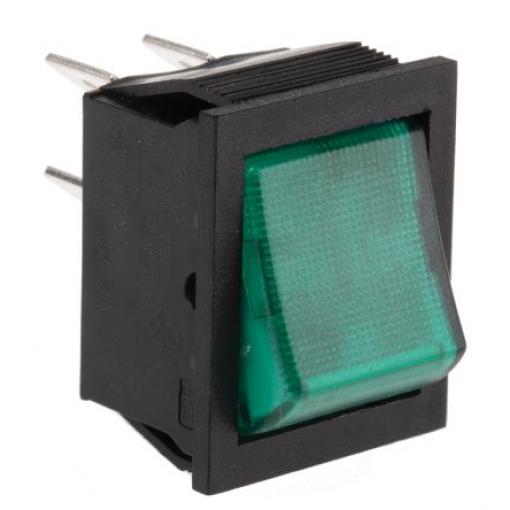 Arcolectric (Bulgin) Ltd Kolébkový spínač IP67, IP54 Osvětlené Zap-vyp, barva ovladače: Zelená DPST Panel Zap-vyp 16 A