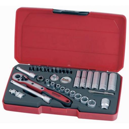 Sada nástrčných klíčů, počet kusů: 36 1/4 in 6 bodů, Hluboké, Pravidelné typ buzení Čtvercový Teng Tools