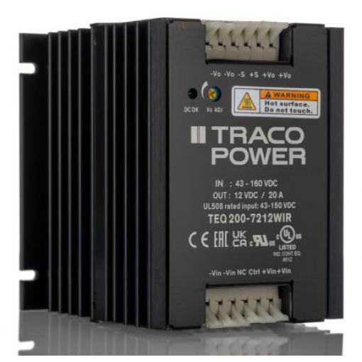 TRACOPOWER Měnič DC/DC TEQ 200, výstup: 9.6 V 3 kV, Vin 160V dc 20000 mA, Vin 43V -40 °C 90 °C Montáž na rám