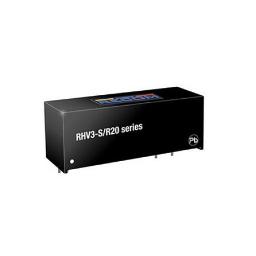 Recom Měnič DC/DC RHV3, výstup: 24 V dc 20 kV, Vin 24V dc 125 mA, Vin 5V 3 W -40 °C 85 °C Průchozí otvor