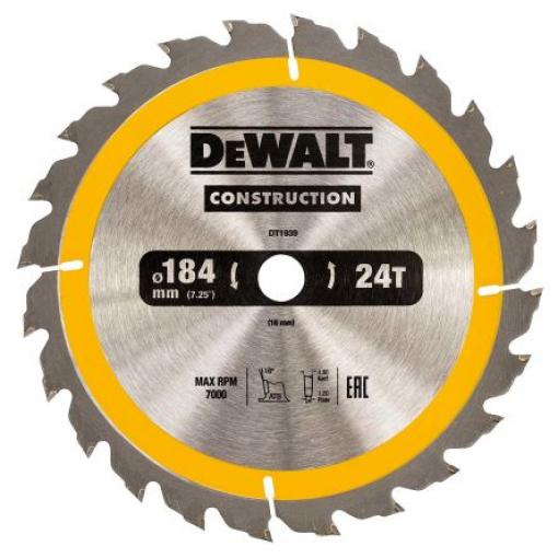 Kotouč pro kotoučovou pilu DeWALT 24 Hrubé dřevo, Měkké dřevo, Kompozitní materiál, Dřevo se zapuštěnými hřebíky 184 mm