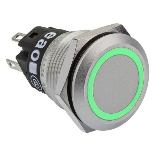 EAO Tlačítkový spínač, řada: 82 IP65, IP67 SPDT Panel Okamžité Osvětlené 19 mm 3 A, barva LED: Zelená 240 V dc 240 V ac