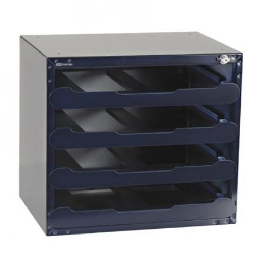Přihrádková krabice 4 přihrádek Modrá, Polykarbonát, Polypropylen, Ocel 403 mm x 451mm x 330 mm Raaco