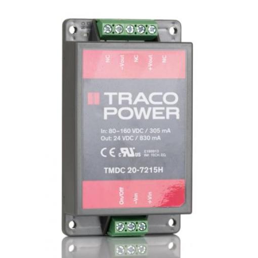 TRACOPOWER Měnič DC/DC TMDC 20H, výstup: 24 V dc 3 kV, Vin 160V dc 830 mA, Vin 80V -40 °C 85 °C Montáž na rám