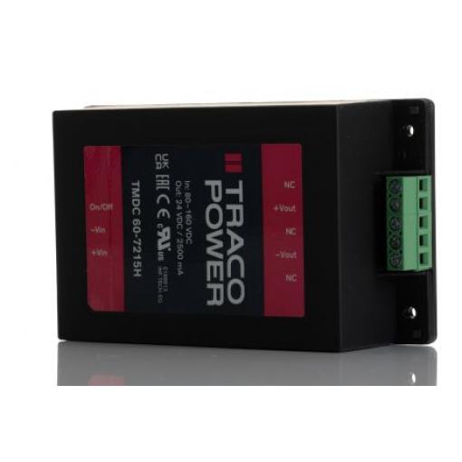 TRACOPOWER Měnič DC/DC TMDC 60H, výstup: 24 V dc 3 kV, Vin 160V dc 2.5 A, Vin 80V -40 °C 75 °C Montáž na rám