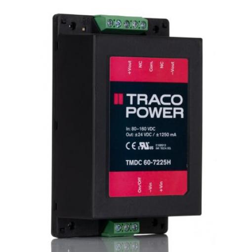TRACOPOWER Měnič DC/DC TMDC 60H, výstup: 24 V dc 3 kV, Vin 160V dc 1.25 A, Vin 80V -40 °C 75 °C Montáž na rám
