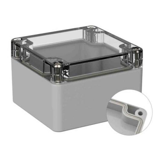 RS PRO Univerzální skříň, řada: 5U2 IP66 Nestíněný barva Šedá IK07 barva Čirá Polykarbonát 82 mm 55 mm 80 mm Neopren