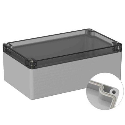 RS PRO Univerzální skříň, řada: 5U2 IP66 Nestíněný barva Šedá IK07 barva Čirá Polykarbonát 200 mm 75 mm 120 mm Neopren