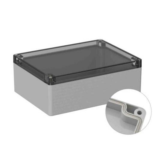 RS PRO Univerzální skříň, řada: 5U2 IP66 Stíněné barva Šedá IK07 barva Čirá Polykarbonát 200 mm 75 mm 150 mm Neopren
