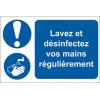 RS PRO Povinná značka, Polyvinylchlorid, Modrá, Bílá Lavez et désinfectez vos mains régulièrement Francouzština
