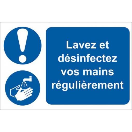 RS PRO Povinná značka, Polyvinylchlorid, Modrá, Bílá Lavez et désinfectez vos mains régulièrement Francouzština