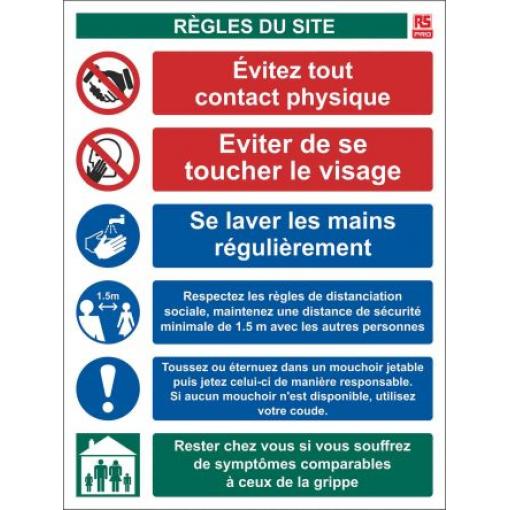 RS PRO Značka pro zajištění rozestupu, Polyvinylchlorid, Bílá, Modrá Règles du site Francouzština