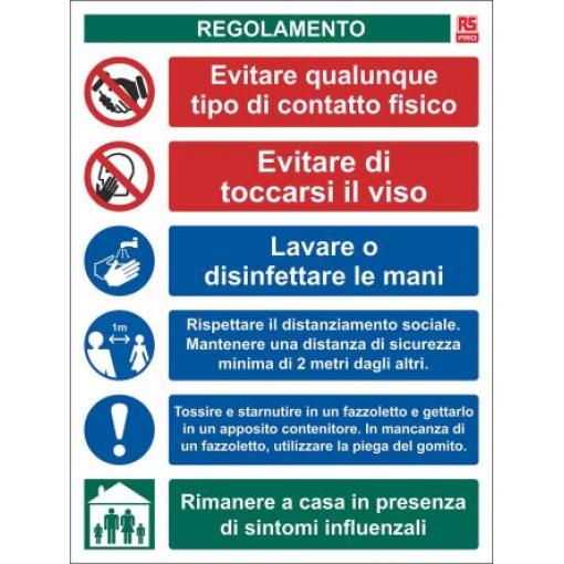 Značka pro zajištění rozestupu, PVC, text Regolamento Italština Ne, 400 x 300mm