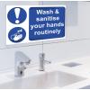RS PRO Povinná značka, Polyvinylchlorid, Modrá, Bílá Wash and Sanitise your hands routinely Angličtina Samolepicí