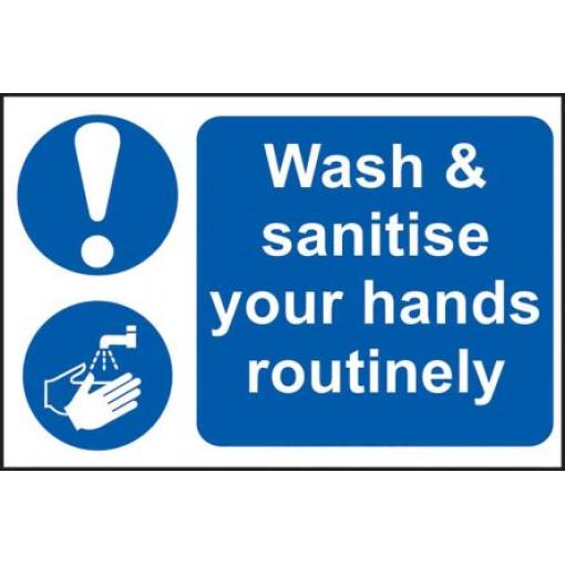 RS PRO Povinná značka, Polyvinylchlorid, Modrá, Bílá Wash and Sanitise your hands routinely Angličtina Samolepicí