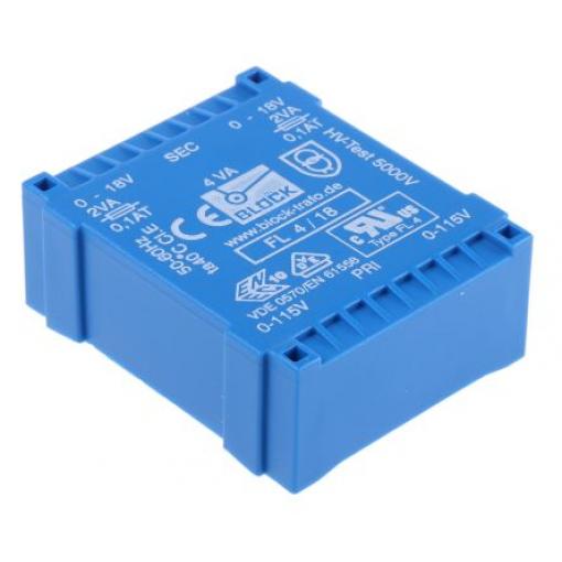 Block Transformátor PCB, sekundární napětí: 18 V ac, počet výstupů: 2 Průchozí otvor 66 % 4 VA