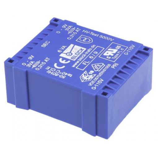 Block Transformátor PCB, sekundární napětí: 9 V ac, počet výstupů: 2 Čep