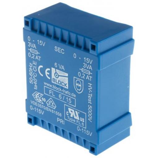 Block Transformátor PCB, sekundární napětí: 15 V ac, počet výstupů: 2 Čep
