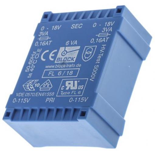 Block Transformátor PCB, sekundární napětí: 18 V ac, počet výstupů: 2 Čep