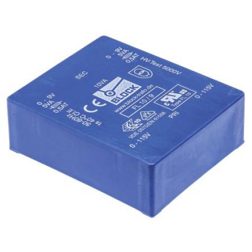 Block Transformátor PCB, sekundární napětí: 9 V ac, počet výstupů: 2 Průchozí otvor 72 % 10 VA