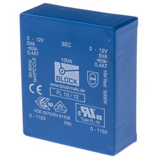 Block Transformátor PCB, sekundární napětí: 12 V ac, počet výstupů: 2 Čep 10 VA
