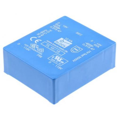 Block Transformátor PCB, sekundární napětí: 15 V ac, počet výstupů: 2 Čep 10 VA
