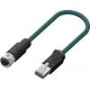 RS PRO Cat5e Ethernetové kabely, Modrozelená, Polyuretan, A: M12, 60V 5 m Vnitřní, B: RJ45 Vnější, typ pláště: Splétaný