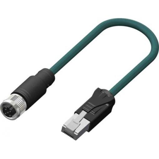 RS PRO Cat5e Ethernetové kabely, Modrozelená, Polyuretan, A: M12, 60V 5 m Vnitřní, B: RJ45 Vnější, typ pláště: Splétaný