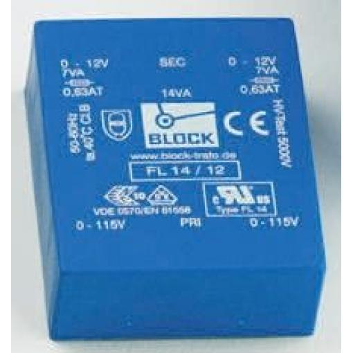 Block Transformátor PCB, sekundární napětí: 6 V ac, počet výstupů: 2 Čep 14 VA