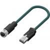 RS PRO Cat5e Ethernetové kabely, Modrozelená, Polyuretan, A: M12, 60V 10 m Vnitřní, B: RJ45 Vnější, typ pláště: Splétaný