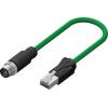 RS PRO Cat5e Ethernetové kabely, Zelená, Polyvinylchlorid, A: M12, 60V 2 m Vnější, B: RJ45 Vnější, typ pláště: Splétaný