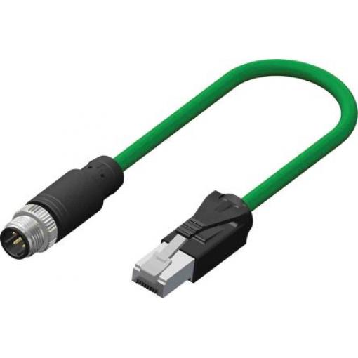 RS PRO Cat5e Ethernetové kabely, Zelená, Polyvinylchlorid, A: M12, 60V 5 m Vnější, B: RJ45 Vnější, typ pláště: Splétaný